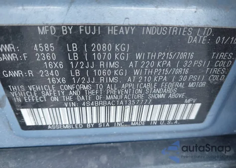 2010 Subaru Outback 2.5I from USA, damaged, VIN 4S4BRBAC1A1357777